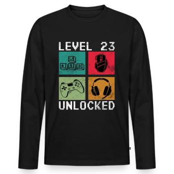 Level 23 Unlocked Gift Idea 23 Years - Men's Premium Organic Long Sleeve Shirt - black - Front - Nico (187cm)