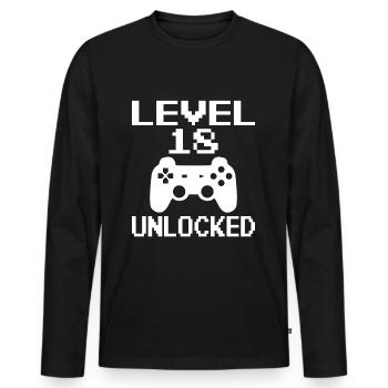 18th Birthday Gamer Gamer Level 18 Unlocked - Men's Premium Organic Long Sleeve Shirt - black - Front - Nico (187cm)