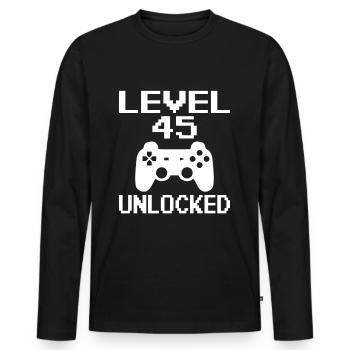 45th Birthday Gamer Gamer Level 45 Unlocked - Men's Premium Organic Long Sleeve Shirt - black - Front - Nico (187cm)