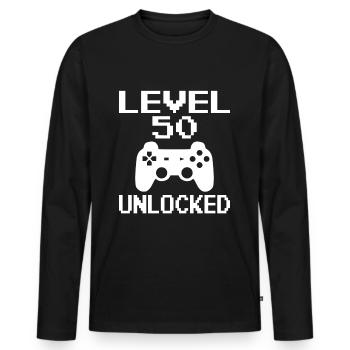 50th Birthday Gamer Gamer Level 50 Unlocked - Men's Premium Organic Long Sleeve Shirt - black - Front - Nico (187cm)