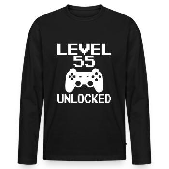55e anniversaire Gamer Niveau 55 Débloqué - T-shirt manches longues Premium bio Homme - noir - Devant - Nico (187cm)