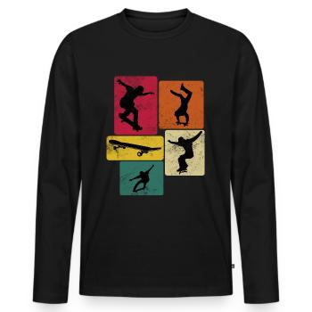 Skate Rétro Vintage Skater Skatebord Skatebording - T-shirt manches longues Premium bio Homme - noir - Devant - Nico (187cm)