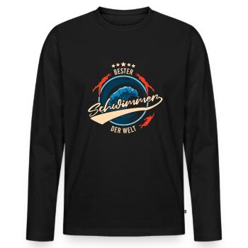 Schwimmbad Schwimmen Schwimmer - Männer Premium Bio Langarmshirt - Schwarz - Vorne - Nico (187cm)