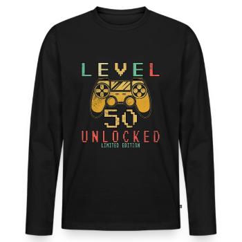 50th Birthday Level 50 Unlocked 50 Years Gamer - Men's Premium Organic Long Sleeve Shirt - black - Front - Nico (187cm)