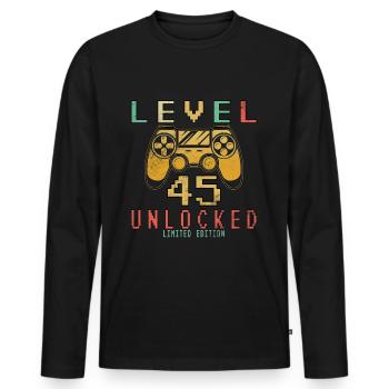 45th Birthday Level 45 unlocked - Men's Premium Organic Long Sleeve Shirt - black - Front - Nico (187cm)