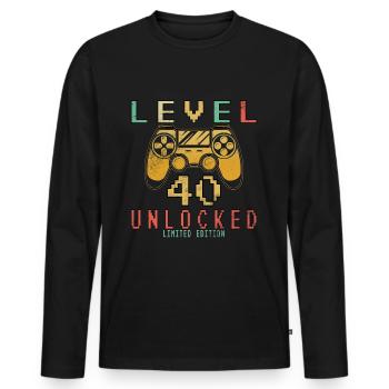 Niveau 40 débloqué - 40 ans d’anniversaire du joueur - T-shirt manches longues Premium bio Homme - noir - Devant - Nico (187cm)