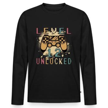 12e anniversaire Joueur vidéo Niveau 12 Débloqué - T-shirt manches longues Premium bio Homme - noir - Devant - Nico (187cm)