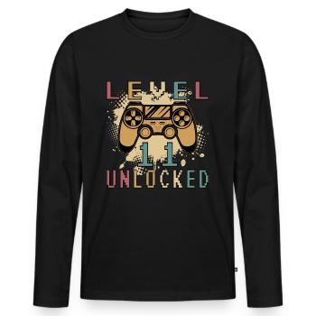 Cadeau d’anniversaire de jeu débloqué de niveau 11 ans - T-shirt manches longues Premium bio Homme - noir - Devant - Nico (187cm)