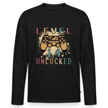 Level 14 Unlocked Gambler 14th Birthday Gift - Men's Premium Organic Long Sleeve Shirt - black - Front - Nico (187cm)