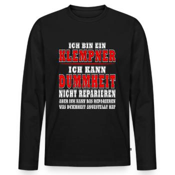 Ich bin Klempner ich kann keine Dummheiten - Männer Premium Bio Langarmshirt - Schwarz - Vorne - Nico (187cm)