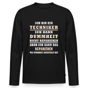 Techniker Dummheit Humor Handwerker - Männer Premium Bio Langarmshirt - Schwarz - Vorne - Nico (187cm)