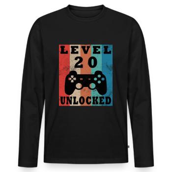 20th Birthday Gamer Gamer Level 20 Unlocked - Men's Premium Organic Long Sleeve Shirt - black - Front - Nico (187cm)
