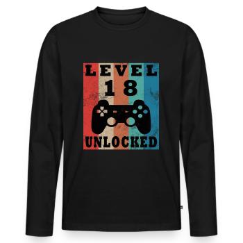 18th Birthday Gamer Gamer Level 18 Unlocked - Men's Premium Organic Long Sleeve Shirt - black - Front - Nico (187cm)