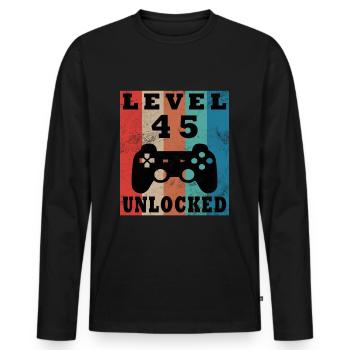 45th Birthday Gamer Gamer Level 45 Unlocked - Men's Premium Organic Long Sleeve Shirt - black - Front - Nico (187cm)