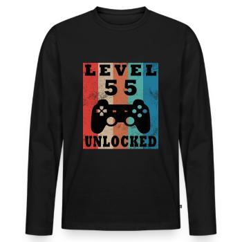 55e anniversaire Gamer Niveau 55 débloqué - T-shirt manches longues Premium bio Homme - noir - Devant - Nico (187cm)
