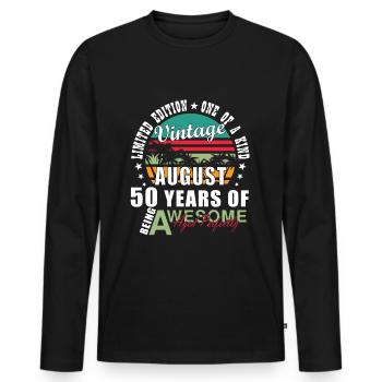 50 Jahre August - 1974 Jahrgang Geburtstag 50ter - Männer Premium Bio Langarmshirt - Schwarz - Vorne - Nico (187cm)