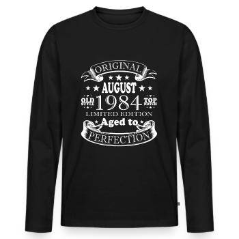 Août 1984 Anniversaire en Août 1984 Millésime 1984 - T-shirt manches longues Premium bio Homme - noir - Devant - Nico (187cm)