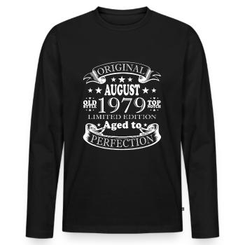 August 1979 Geburtstagsgeschenk August 1979 August - Männer Premium Bio Langarmshirt - Schwarz - Vorne - Nico (187cm)