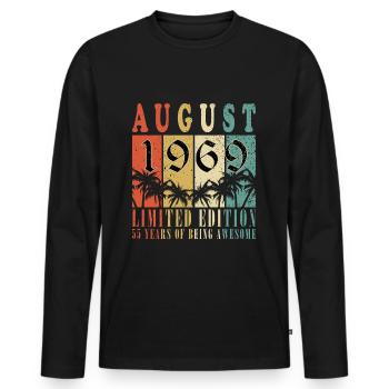 Août 1969 Millésime 1969 Cadeau d’anniversaire - T-shirt manches longues Premium bio Homme - noir - Devant - Nico (187cm)