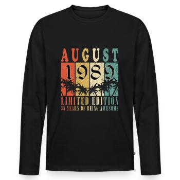 Août 1989 Millésime 1989 Cadeau d’anniversaire - T-shirt manches longues Premium bio Homme - noir - Devant - Nico (187cm)