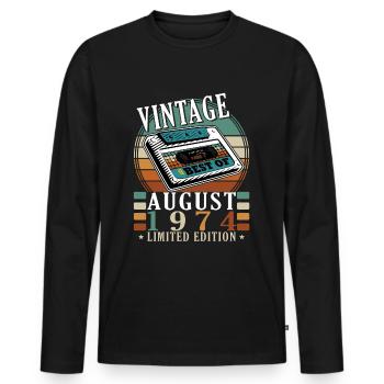 Août 1974 Août Anniversaire 1974 Août - T-shirt manches longues Premium bio Homme - noir - Devant - Nico (187cm)