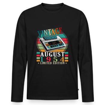 Août 1954 Anniversaire en août 1954 Millésime 1954 - T-shirt manches longues Premium bio Homme - noir - Devant - Nico (187cm)