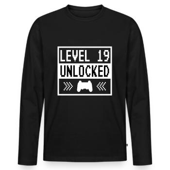 19th Birthday Level 19 unlocked - Men's Premium Organic Long Sleeve Shirt - black - Front - Nico (187cm)