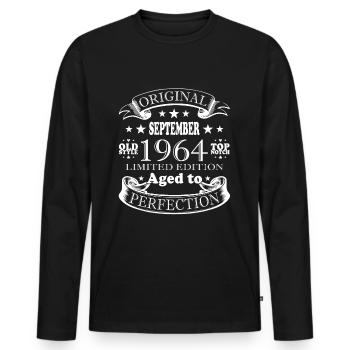 Septembre 1964 Cadeau d’anniversaire Septembre 1964 - T-shirt manches longues Premium bio Homme - noir - Devant - Nico (187cm)