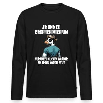Kuh umdrehen - gucken was mir am Arsch vorbei geht - Männer Premium Bio Langarmshirt - Schwarz - Vorne - Nico (187cm)