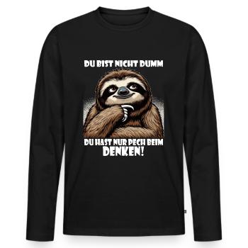 Faultier nicht dumm - Pech beim Denken - Männer Premium Bio Langarmshirt - Schwarz - Vorne - Nico (187cm)