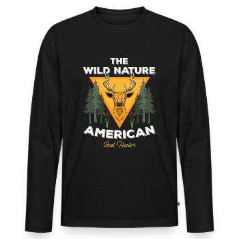 Drapeau des États-Unis Cerf Chasse Emblème American Hunter - T-shirt manches longues Premium bio Homme - noir - Devant - Nico (187cm)