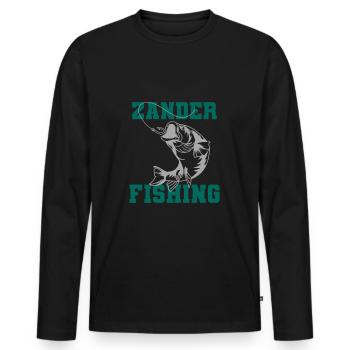 Zander Angler - Männer Premium Bio Langarmshirt - Schwarz - Vorne - Nico (187cm)
