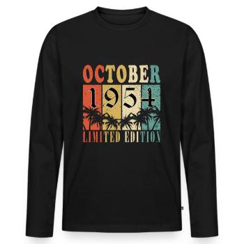 Né en octobre 1954 | Anniversaire Octobre 1954 - T-shirt manches longues Premium bio Homme - noir - Devant - Nico (187cm)