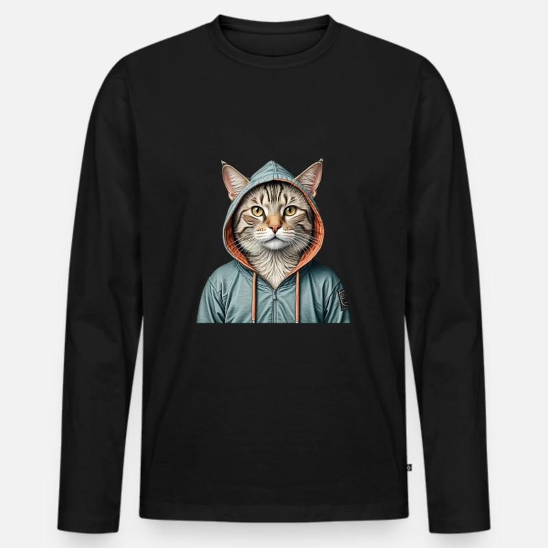 Katze trägt eine Jacke - Männer Premium Bio Langarmshirt - Schwarz