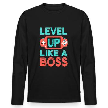 Level Up - Men's Premium Organic Long Sleeve Shirt - black - Front - Nico (187cm)