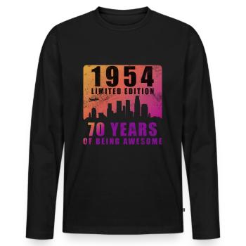 70th Birthday Born 1954 70 Years - Men's Premium Organic Long Sleeve Shirt - black - Front - Nico (187cm)