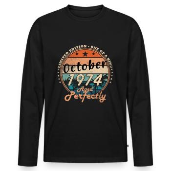 Birthday October 1974 Original | October 1974 - Men's Premium Organic Long Sleeve Shirt - black - Front - Nico (187cm)