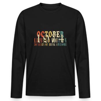 Vintage October 1974 - October 1974 Retro - Men's Premium Organic Long Sleeve Shirt - black - Front - Nico (187cm)