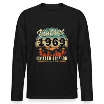 Anniversaire 1969 Millésime Né 1969 Année 1969 - T-shirt manches longues Premium bio Homme - noir - Devant - Nico (187cm)