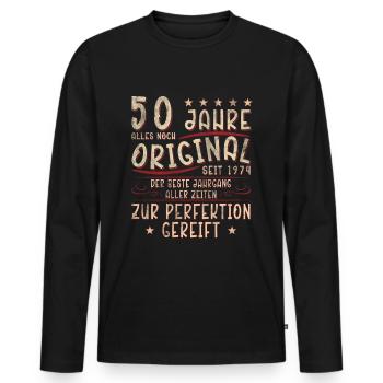 50 Geburtstag - Männer Premium Bio Langarmshirt - Schwarz - Vorne - Nico (187cm)