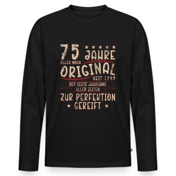 75. Geburtstag - Männer Premium Bio Langarmshirt - Schwarz - Vorne - Nico (187cm)