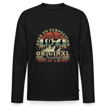 Millésime Fabriqué en 1974 Année de naissance 1974 Anniversaire - T-shirt manches longues Premium bio Homme - noir - Devant - Nico (187cm)