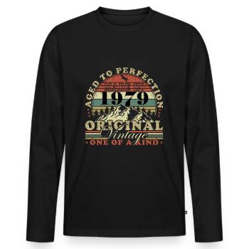 Made in 1979 Aged in perfection - Men's Premium Organic Long Sleeve Shirt - black - Front - Nico (187cm)