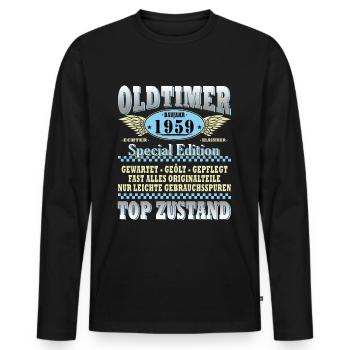 Oldtimer 1959 Jahrgang geboren Geburtstag Geschenk - Männer Premium Bio Langarmshirt - Schwarz - Vorne - Nico (187cm)