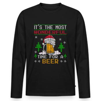 Bière de Noël moche - T-shirt manches longues Premium bio Homme - noir - Devant - Nico (187cm)
