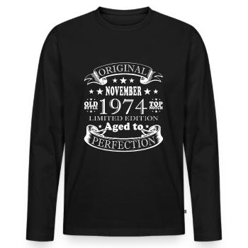 50 Birthday Legends Born 1974 November Retro - Men's Premium Organic Long Sleeve Shirt - black - Front - Nico (187cm)