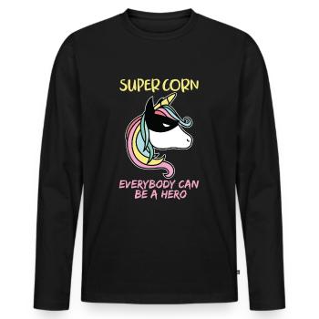 Superheld Supercorn Einhörner Held Spruch - Männer Premium Bio Langarmshirt - Schwarz - Vorne - Nico (187cm)