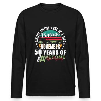November 50 Birthday - Men's Premium Organic Long Sleeve Shirt - black - Front - Nico (187cm)