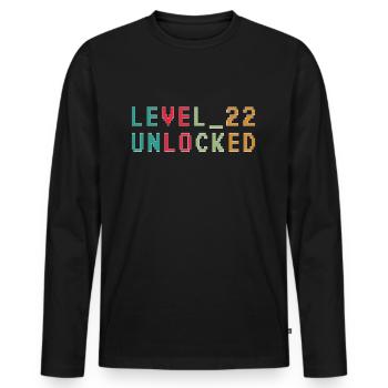 22e anniversaire Niveau 22 débloqué - T-shirt manches longues Premium bio Homme - noir - Devant - Nico (187cm)