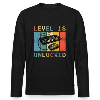 18th Birthday - 18 Years Level 18 Unlocked - Men's Premium Organic Long Sleeve Shirt - black - Front - Nico (187cm)